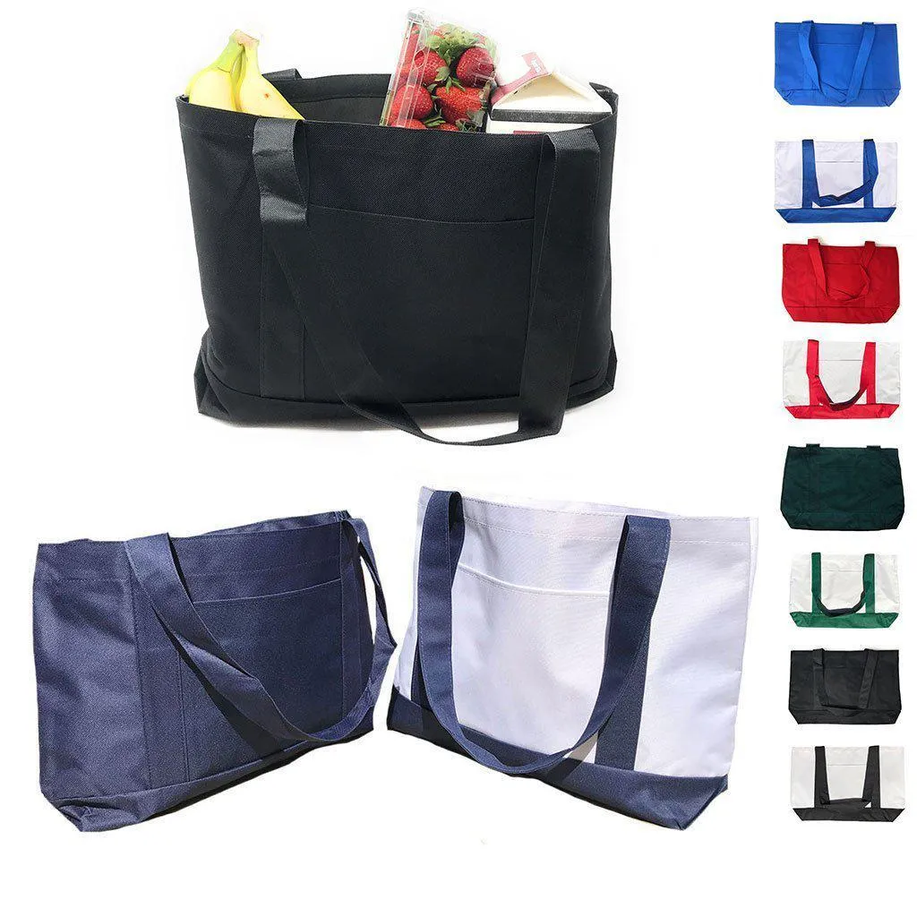 2 Pack Reusable Grocery Shopping Totes Bags With Wide Bottom Gusset Travel Gym Sports