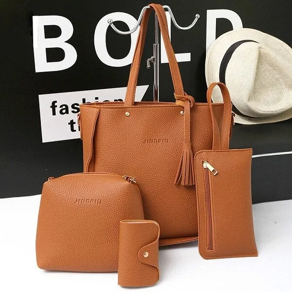 4 PCS Handbags Tassel Shoulder Bags Elegant Clutches Bags Wallets Card Holder