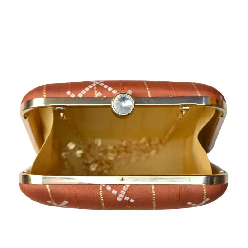 Artklim Rust Box Shaped Clutch With Golden String