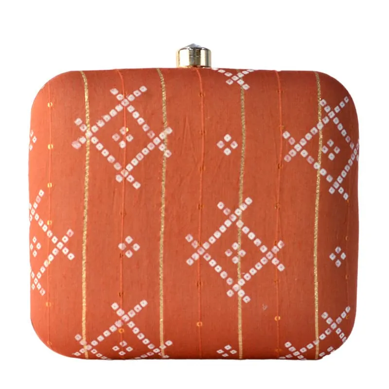 Artklim Rust Box Shaped Clutch With Golden String