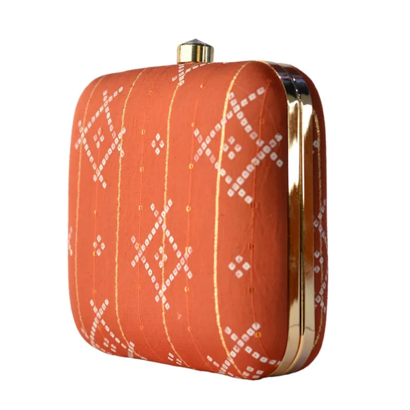 Artklim Rust Box Shaped Clutch With Golden String