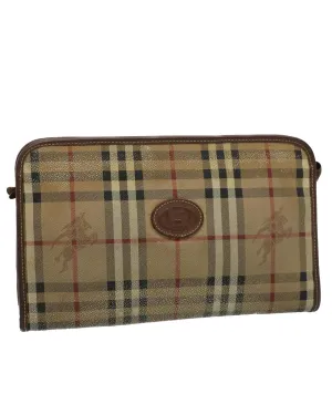 Beige PVC Leather Clutch Bag with Nova Check Pattern