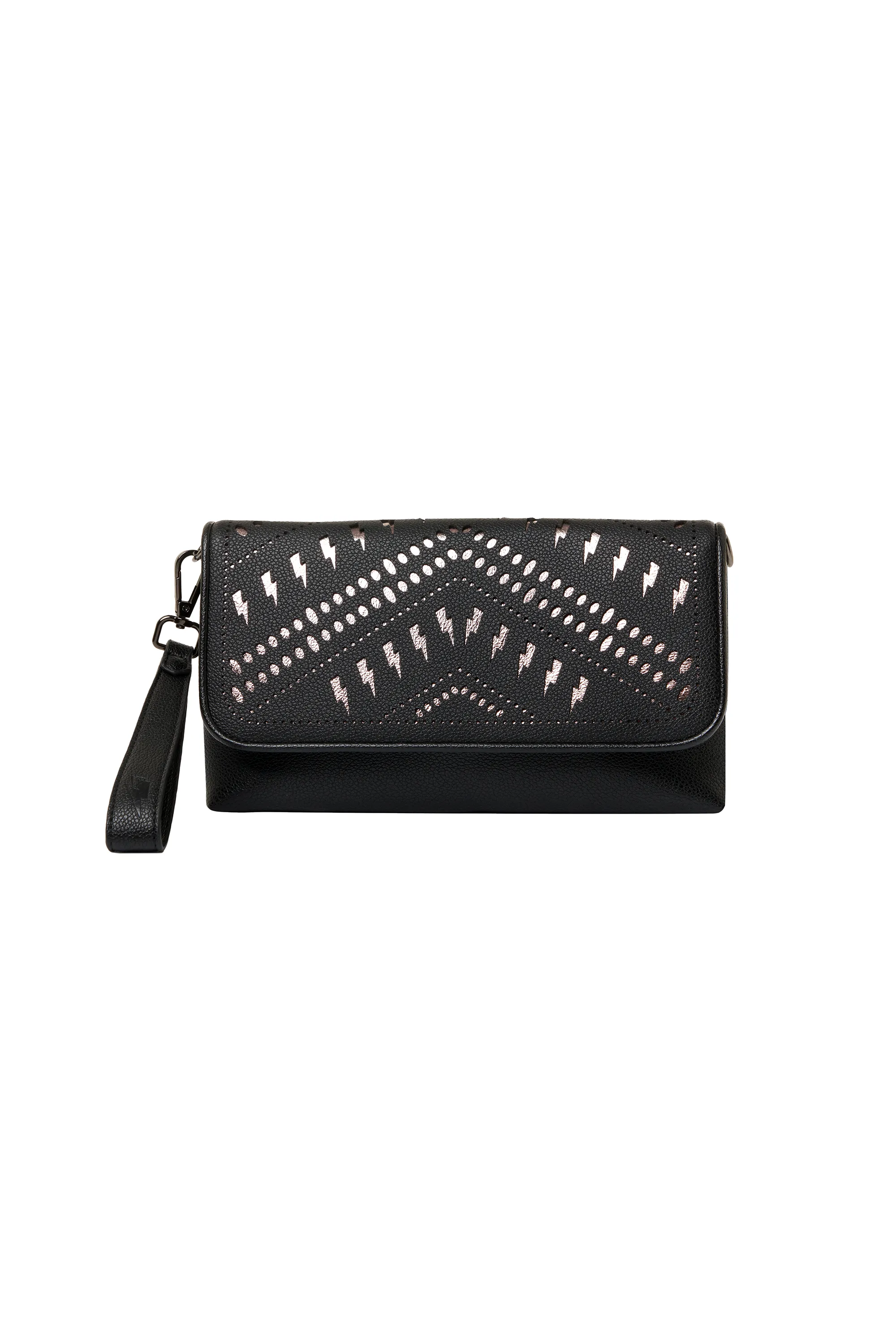 Black with Pewter Lightning Bolt Laser Cut Clutch Bag