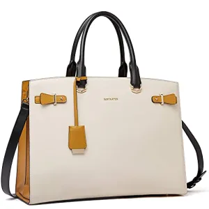 BOSTANTEN Briefcase for Women 15.6 Inch Leather Laptop Briefcase Shoulder Work Tote Bag Purse Beige