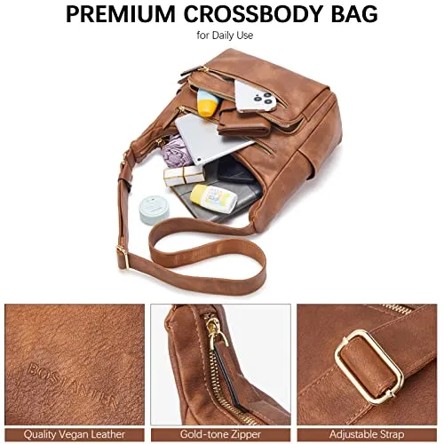 BOSTANTEN Crossbody Purses for Women Soft Vegan Leather Handbags Multi Pocket Shoulder Bag Pocketbooks