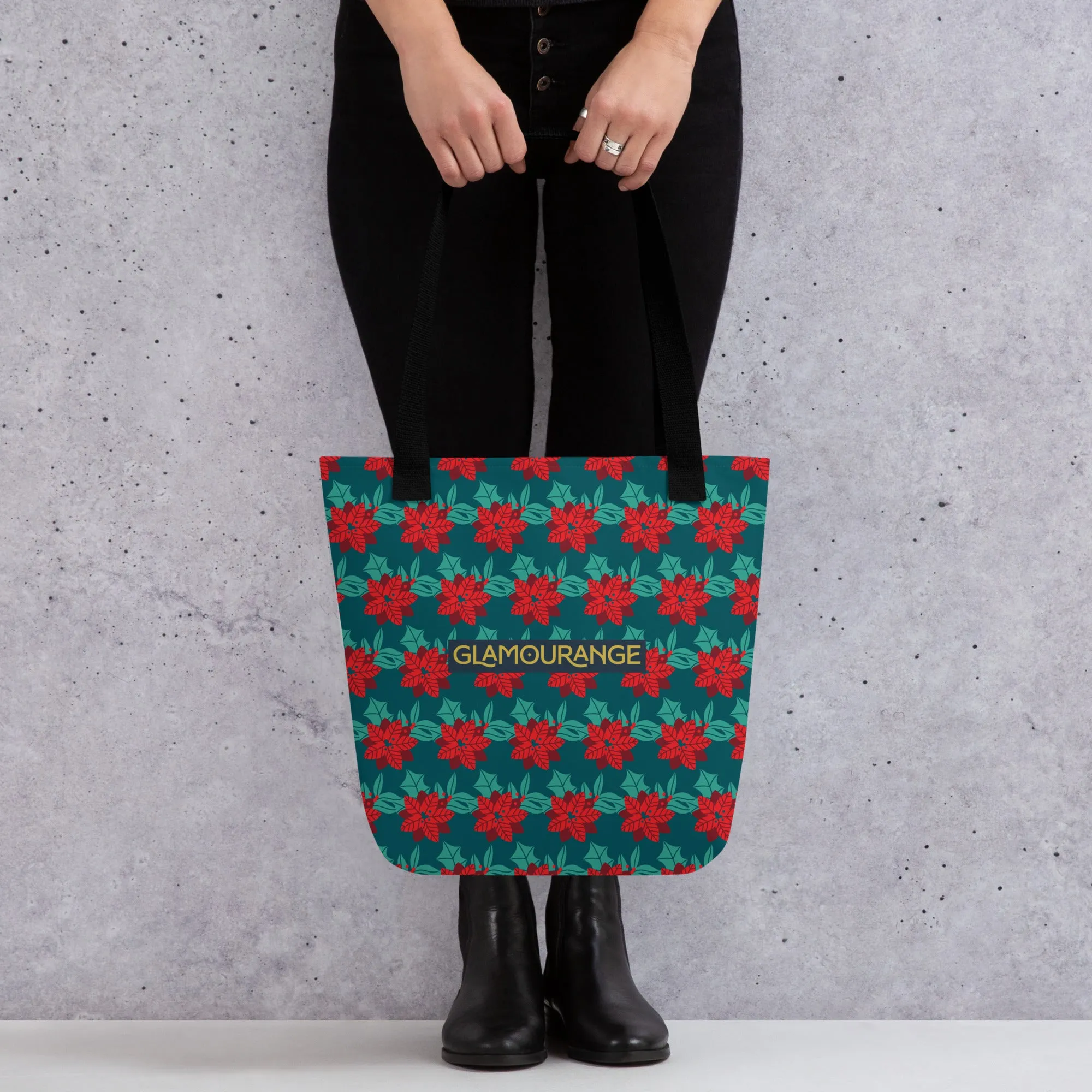 Christmas Tote Bag - Christmas Flower (Glamourange Festive Pattern Christmas Tote Bags)