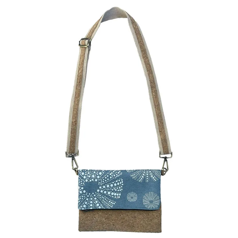 Cork Fabric Fold-over Bag - Kina White on Blue & Dark Grey | By Jo Luping