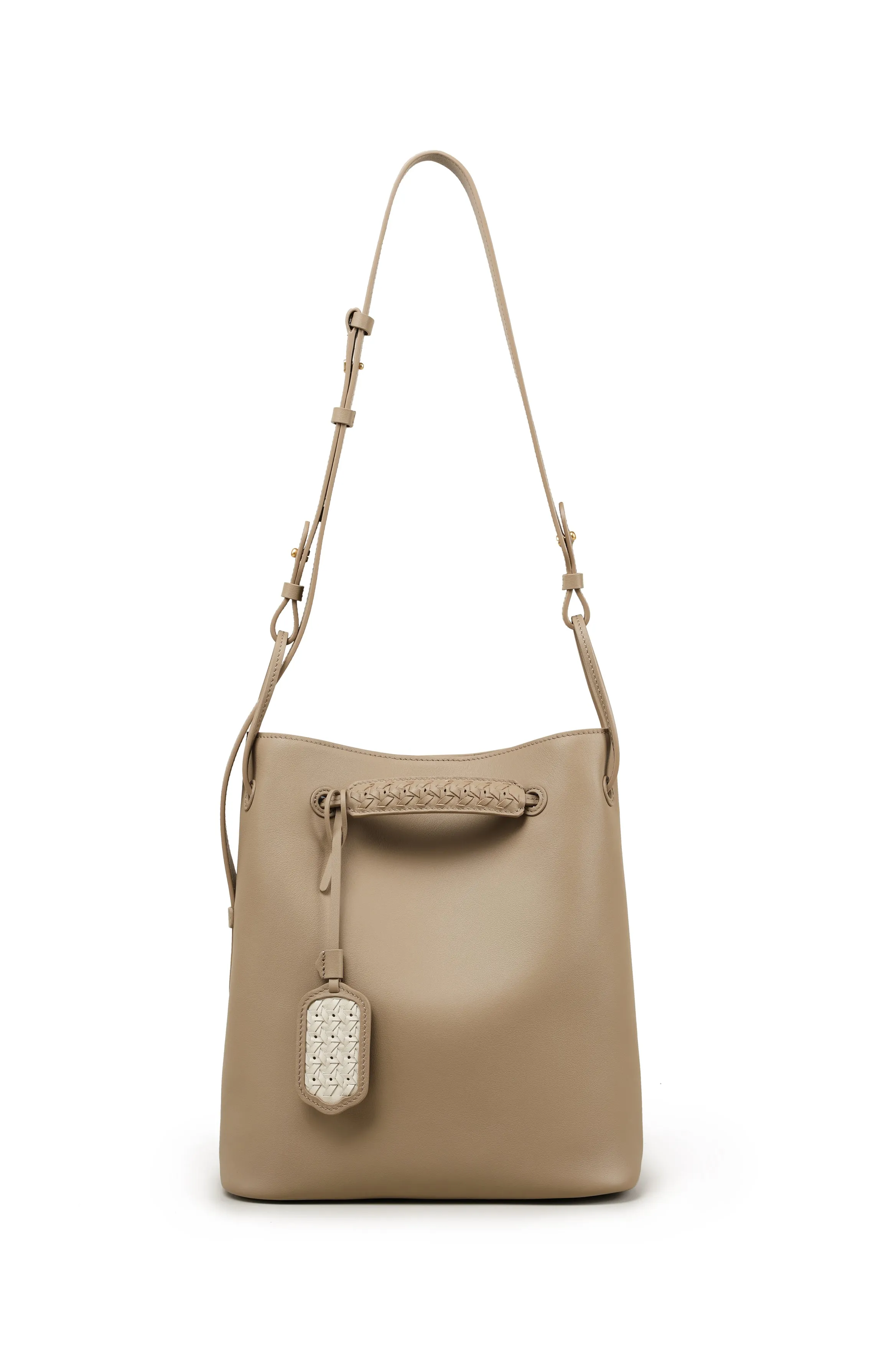 Elegant Bamboo Weaving Leather Bucket Bag