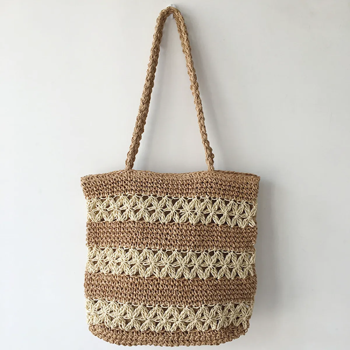 Elena Handbags Patterned Straw Woven Tote Bag