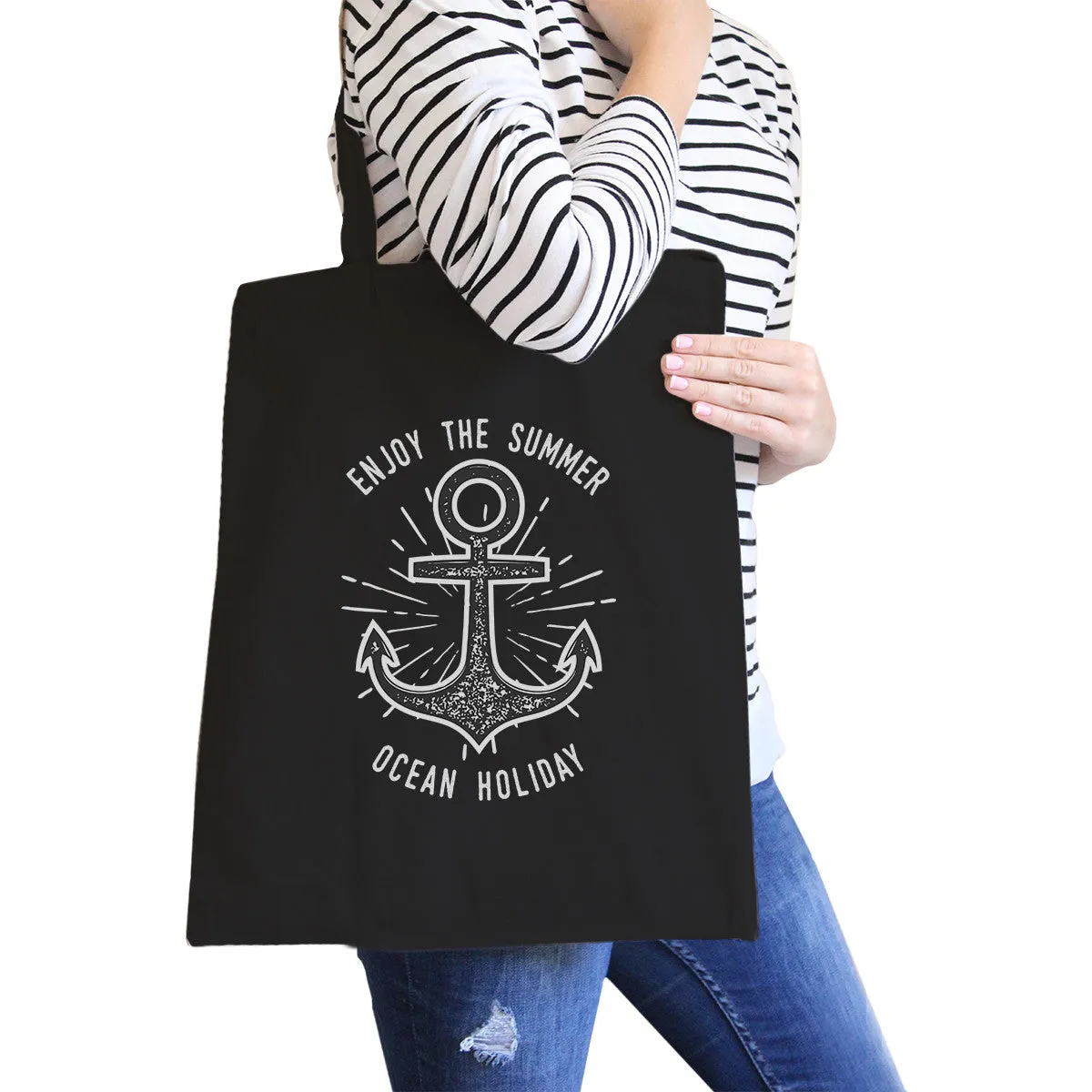 Enjoy The Summer Ocean Holiday Black Canvas Bags