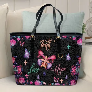 Faith Hope Love Large Leather Tote Bag - Christ Gifts For Religious Women - Best Mother's Day Gifts