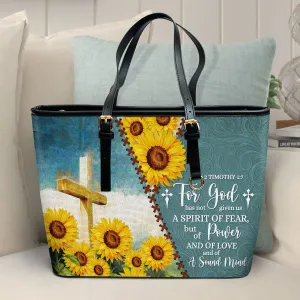 For God Has Given Us A Spirit Of A Sound Mind Large Leather Tote Bag - Christ Gifts For Religious Women - Best Mother's Day Gifts