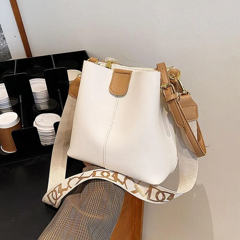 French Minority Design Wide Shoulder Strap Bucket Bag