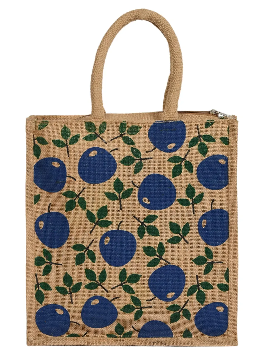 Heart Home Fruits Print Jute Reusable Eco-Friendly Hand Bag/Grocery Bag For Man, Woman With Handle (Blue) 54HH4360.