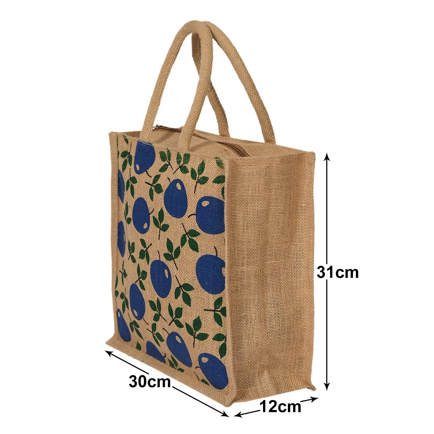 Heart Home Fruits Print Jute Reusable Eco-Friendly Hand Bag/Grocery Bag For Man, Woman With Handle (Blue) 54HH4360.