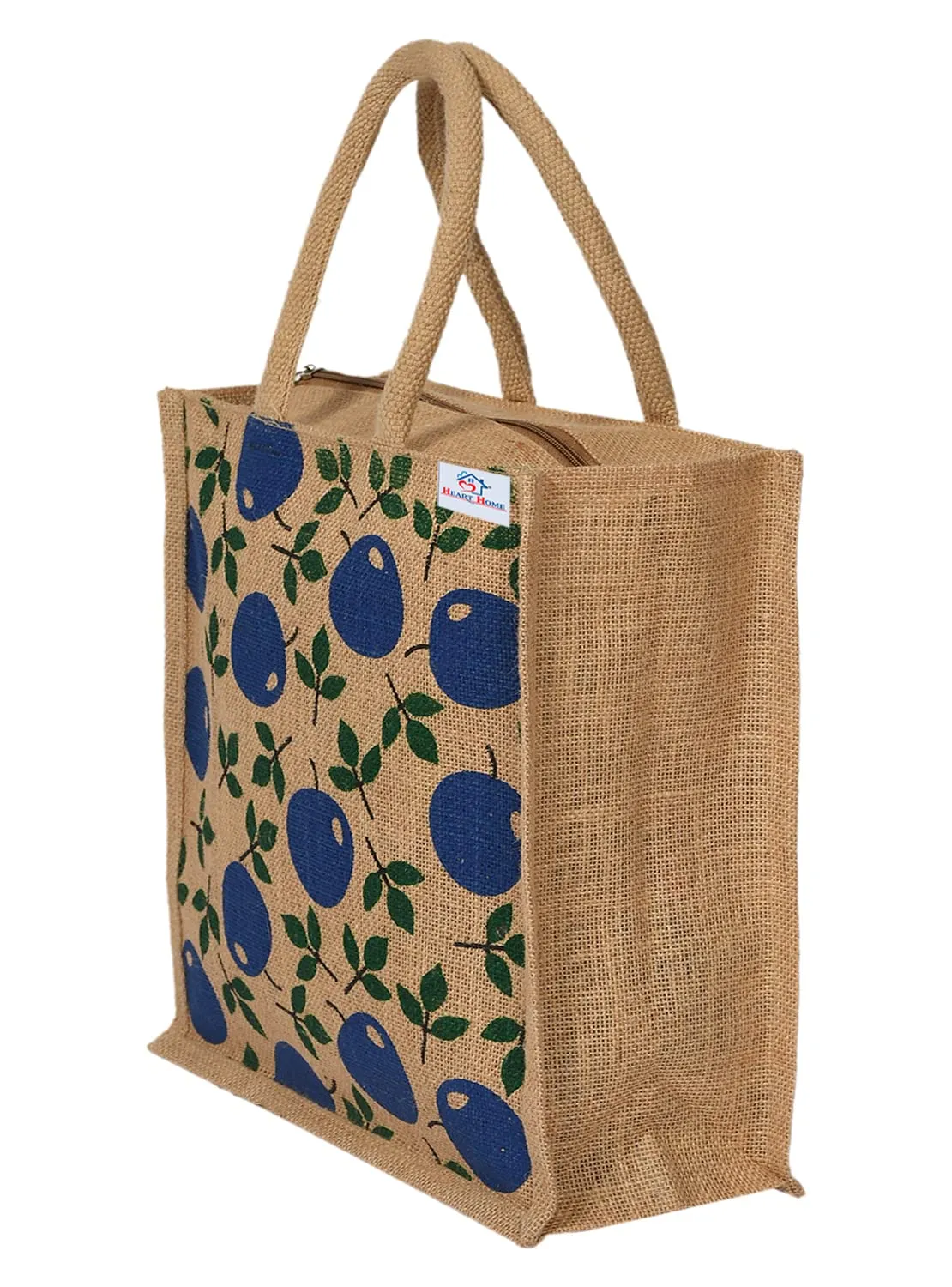 Heart Home Fruits Print Jute Reusable Eco-Friendly Hand Bag/Grocery Bag For Man, Woman With Handle (Blue) 54HH4360.