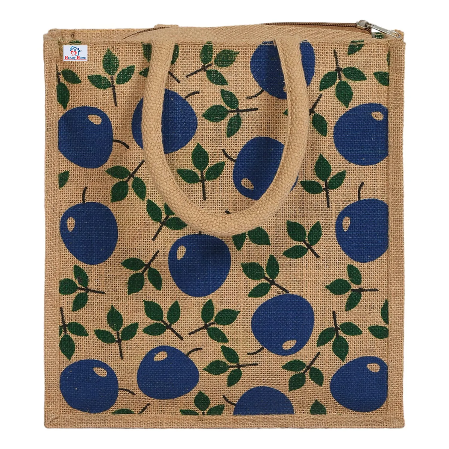 Heart Home Fruits Print Jute Reusable Eco-Friendly Hand Bag/Grocery Bag For Man, Woman With Handle (Blue) 54HH4360.