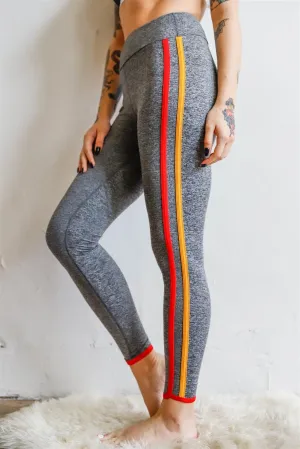 Heather Grey Striped Sports Yoga Legging /3-1-1