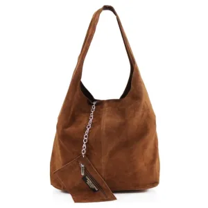 Italian Designer Soft Suede Leather  Shoulder Bag-Swolit Bellissima - Brown Dark Tan