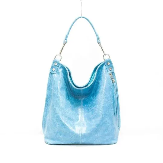 Italian Designer Swolit Zeta Light Blue Soft Leather Right Pocket Hobo Bag