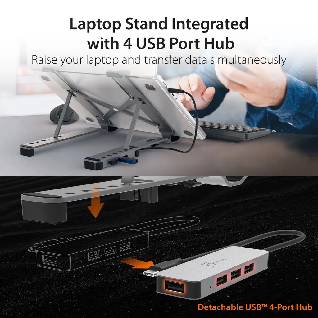 j5create JTS223 USB HUB X-Kit Laptop Stand, USB Laptop Stand with 4 USB port, Fordable Laptop Holder