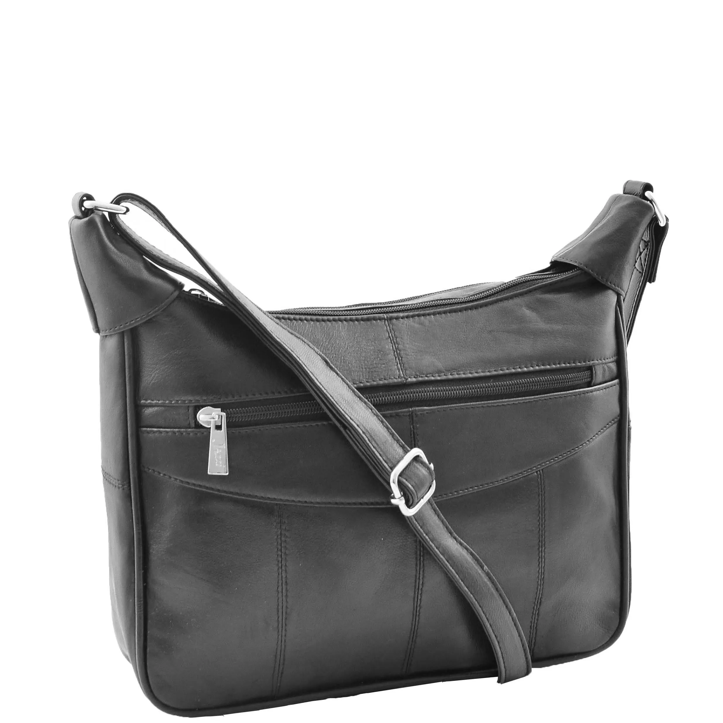 Ladies Soft Leather Crossbody Bag Twin Zip Top Everyday Organiser Bertha Black