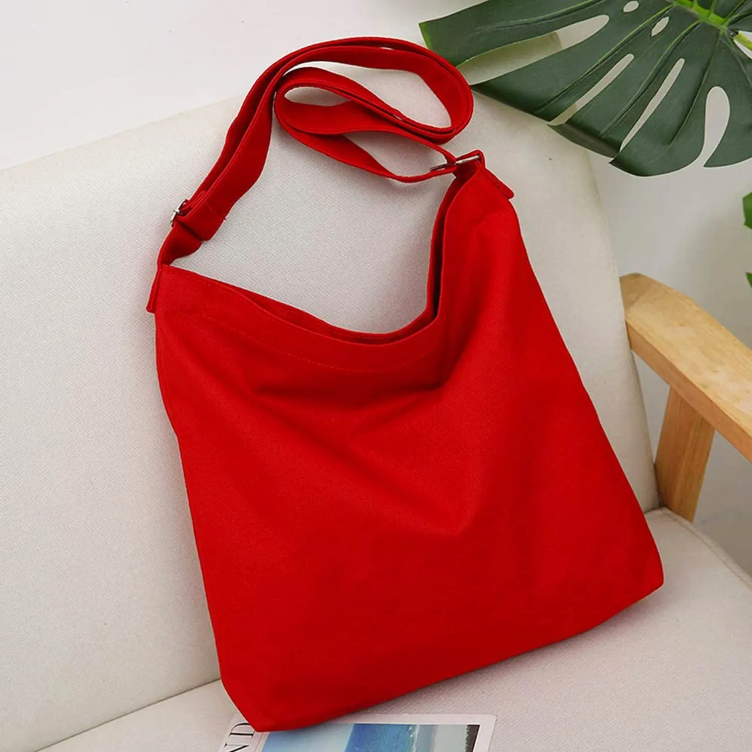 Lify Women's Retro Large Size Canvas Shoulder Bag Hobo Crossbody Handbag Casual Tote - 1 Piece (Red)