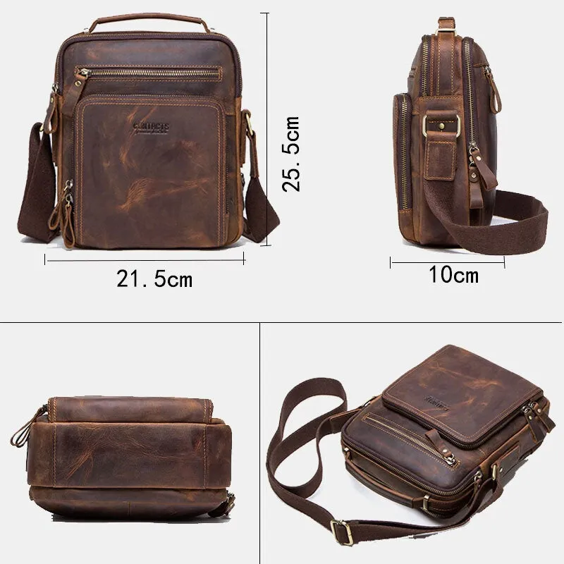 Men Genuine Leather Multifunction Multi-Pocket Vintage Briefcases Messenger Bag Crossbody Handbag