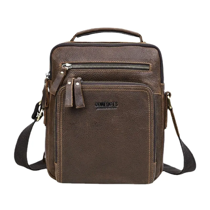 Men Genuine Leather Multifunction Multi-Pocket Vintage Briefcases Messenger Bag Crossbody Handbag