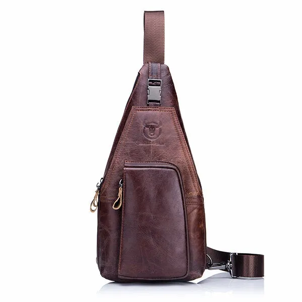 Men Leather Chest Bag Vintage Travel Fashion Crossbody Shoulder