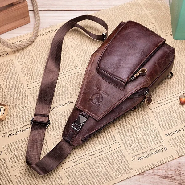 Men Leather Chest Bag Vintage Travel Fashion Crossbody Shoulder