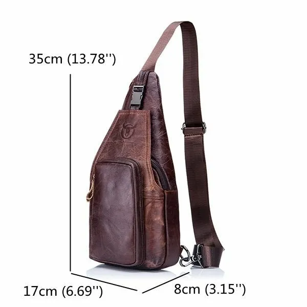 Men Leather Chest Bag Vintage Travel Fashion Crossbody Shoulder