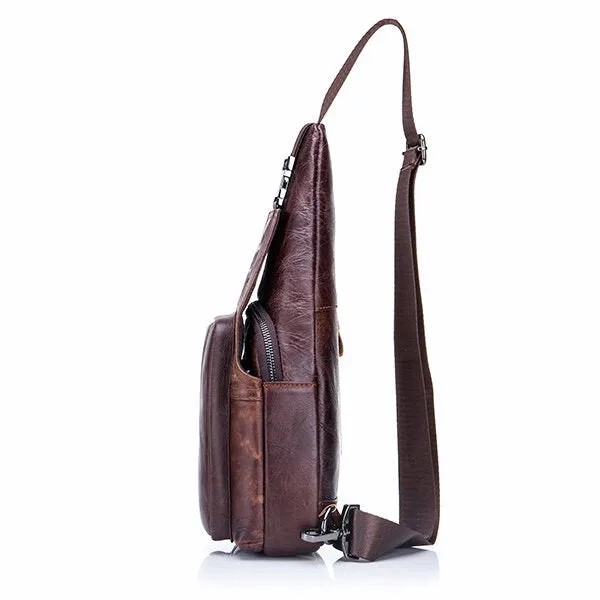 Men Leather Chest Bag Vintage Travel Fashion Crossbody Shoulder