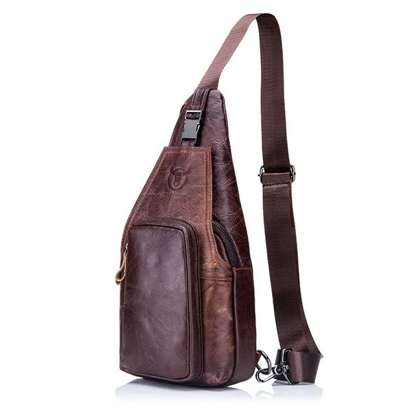 Men Leather Chest Bag Vintage Travel Fashion Crossbody Shoulder