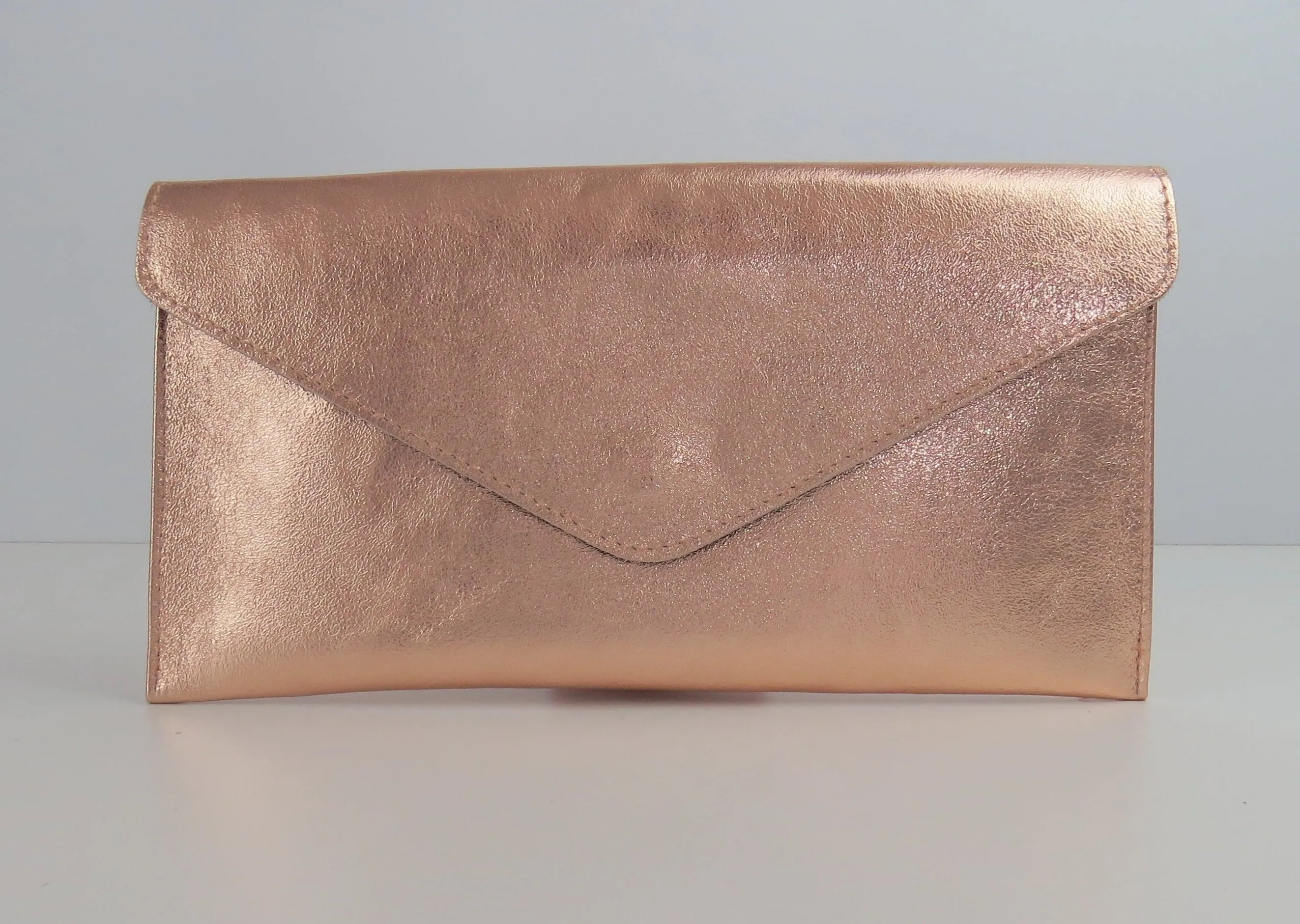 Metallic Rose Gold Envelope Clutch Bag