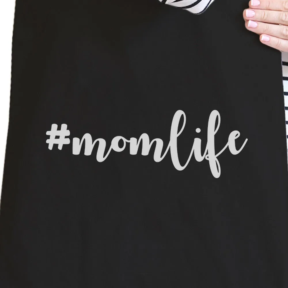 Momlife Black Canvas Diaper Bag Simple Lettering Gifts For New Moms