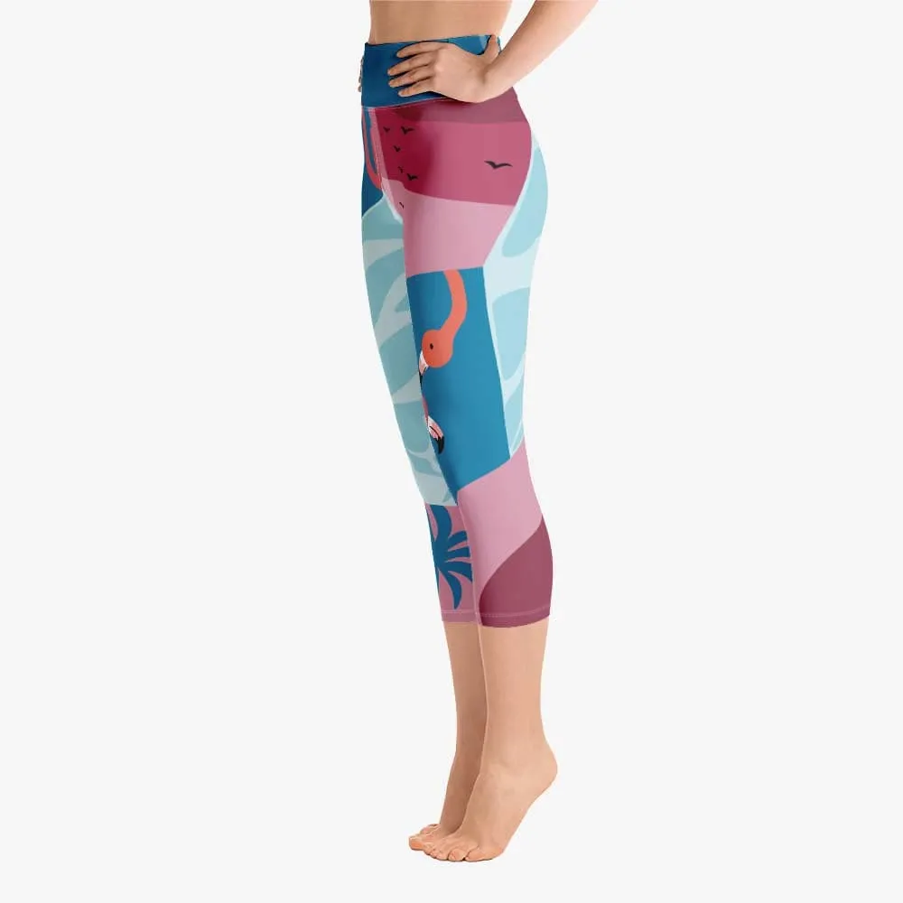 Patterned Capris "Flamingo" Azure/Pink