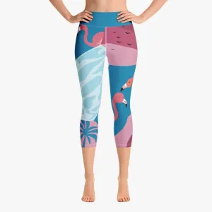 Patterned Capris "Flamingo" Azure/Pink