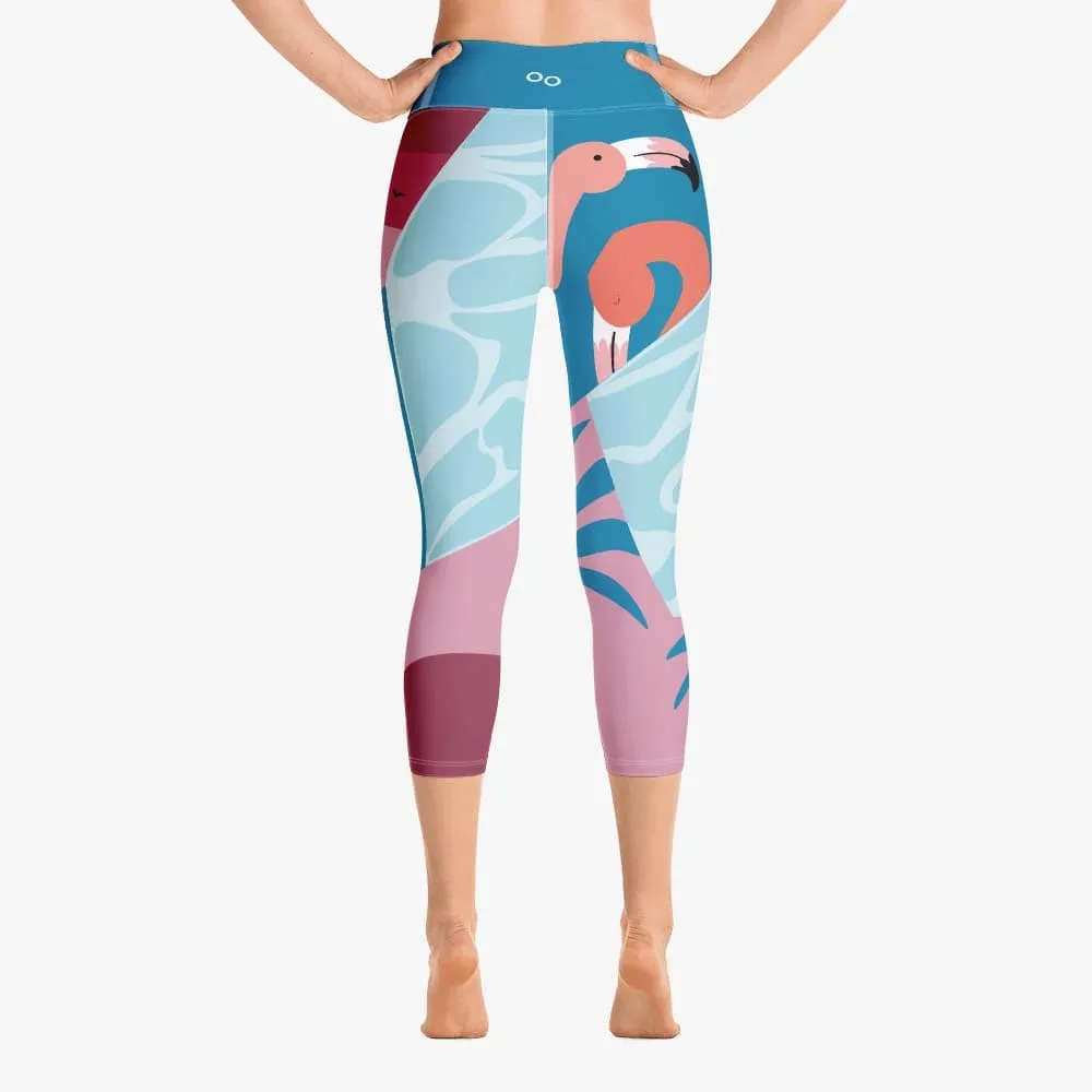 Patterned Capris "Flamingo" Azure/Pink