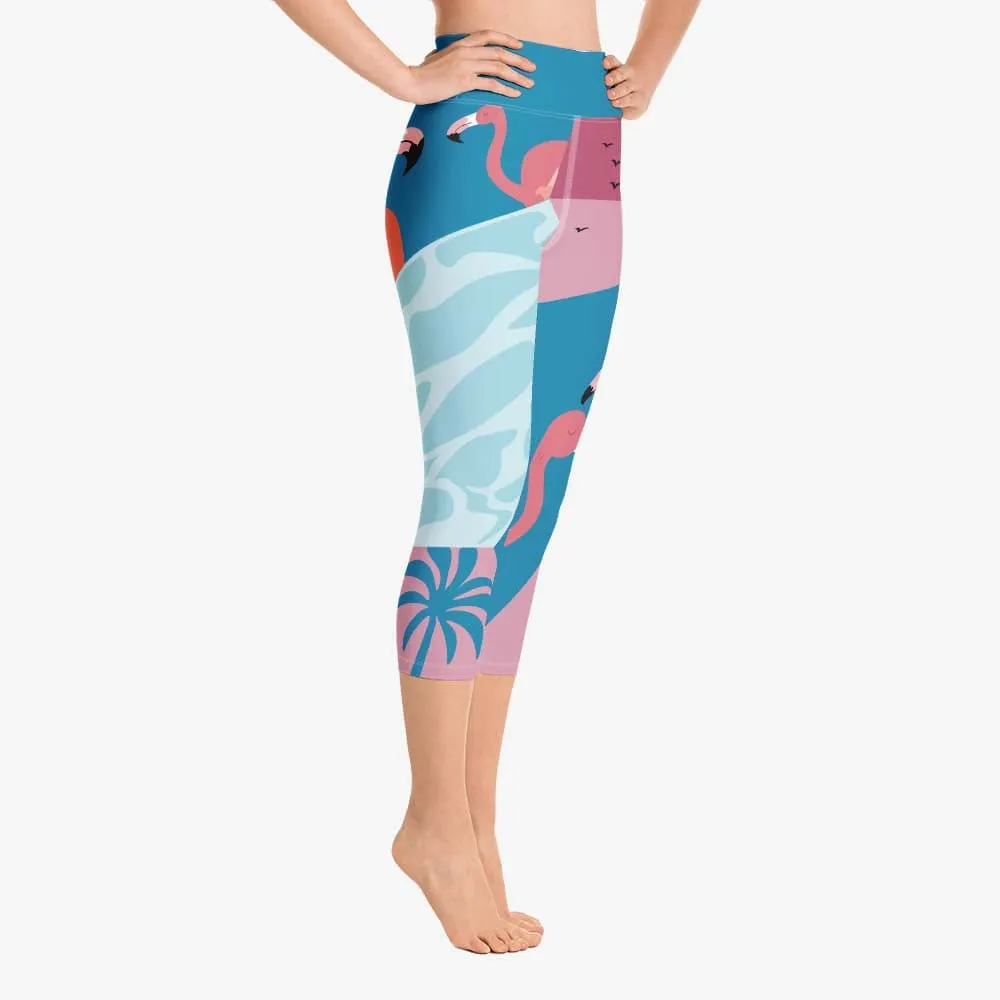 Patterned Capris "Flamingo" Azure/Pink