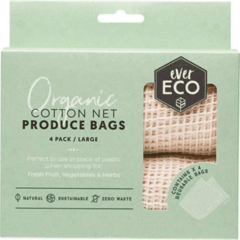 Reusable Large Produce Bags - Organic Cotton Net - 4 Pack