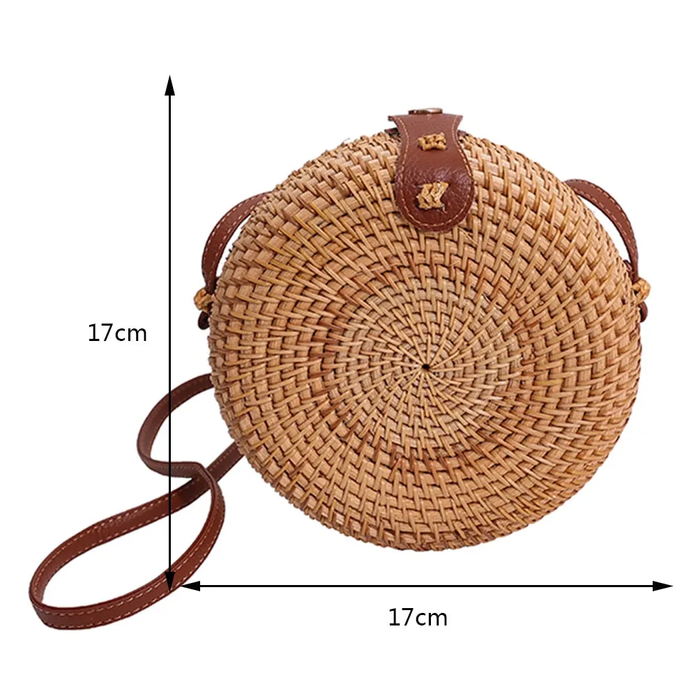 Round - Classic Handwoven Adjustable Strap Rattan Large-Capacity Durable Handbags