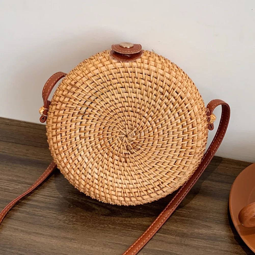 Round - Classic Handwoven Adjustable Strap Rattan Large-Capacity Durable Handbags