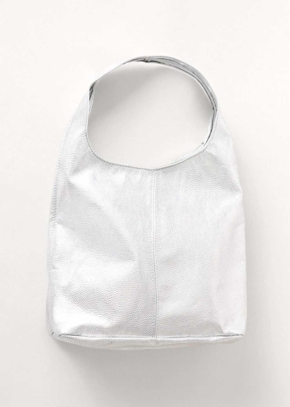 SLOUCH METALLIC LEATHER BAG - SILVER