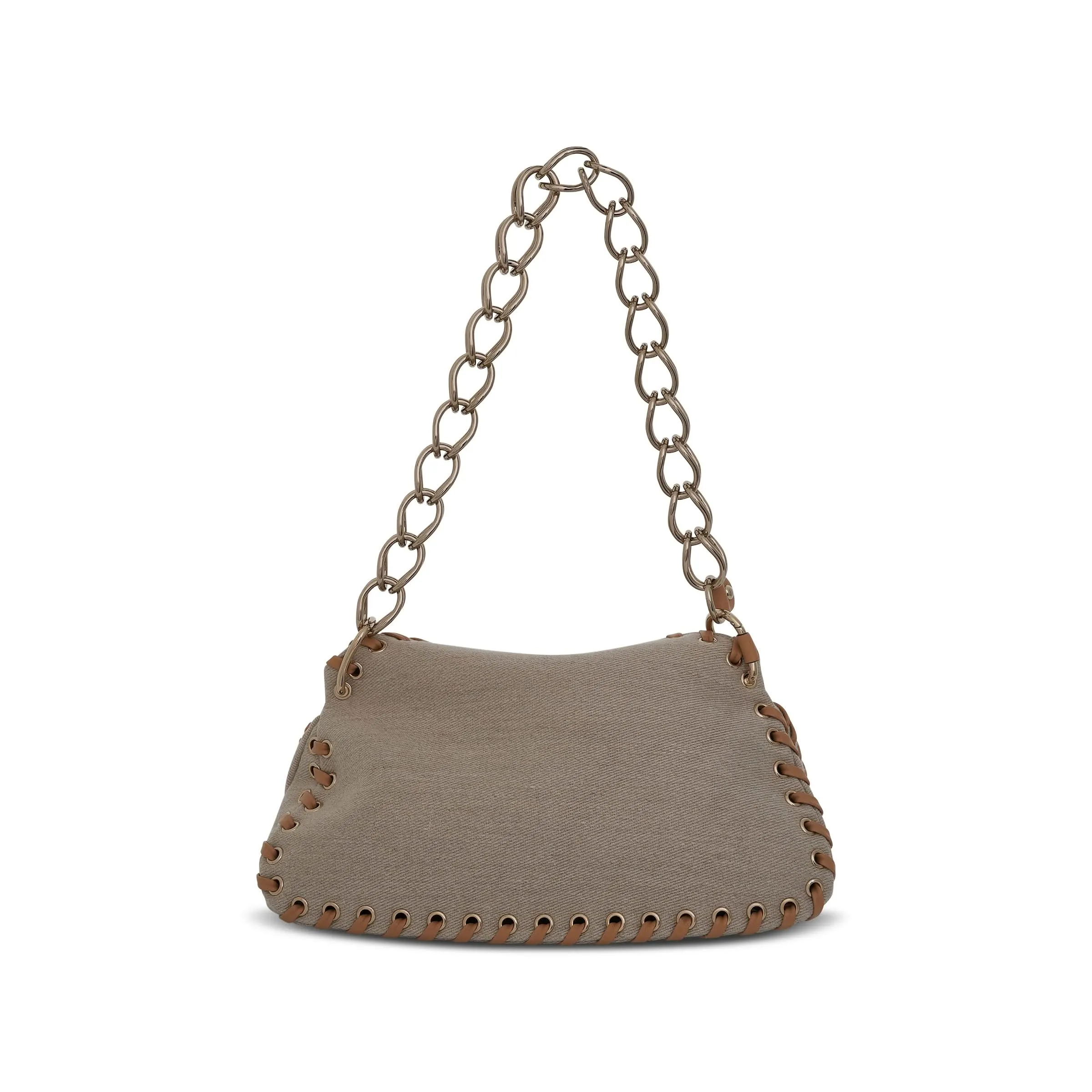 Small Juana Day Bag in Linen & Nappa Lambskin in Soft Tan