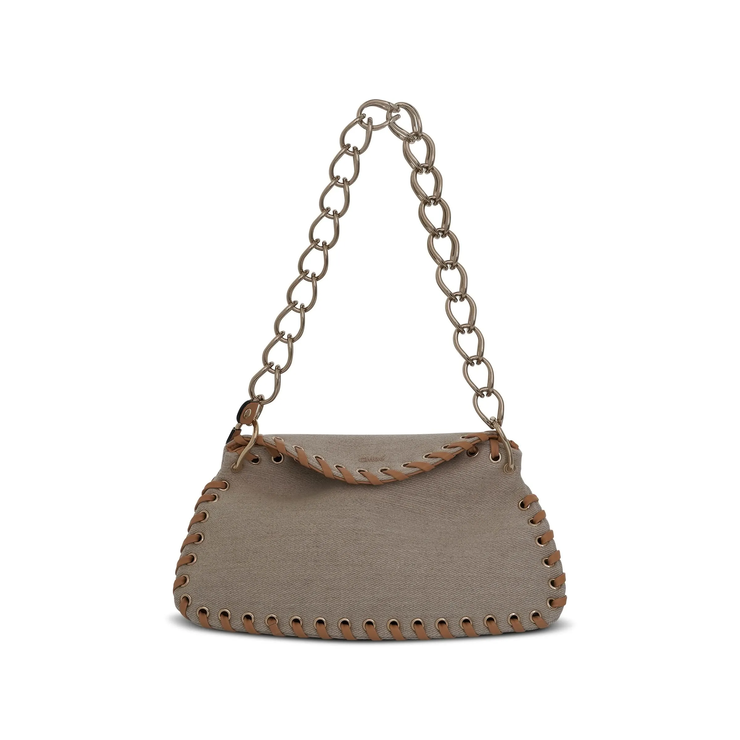 Small Juana Day Bag in Linen & Nappa Lambskin in Soft Tan