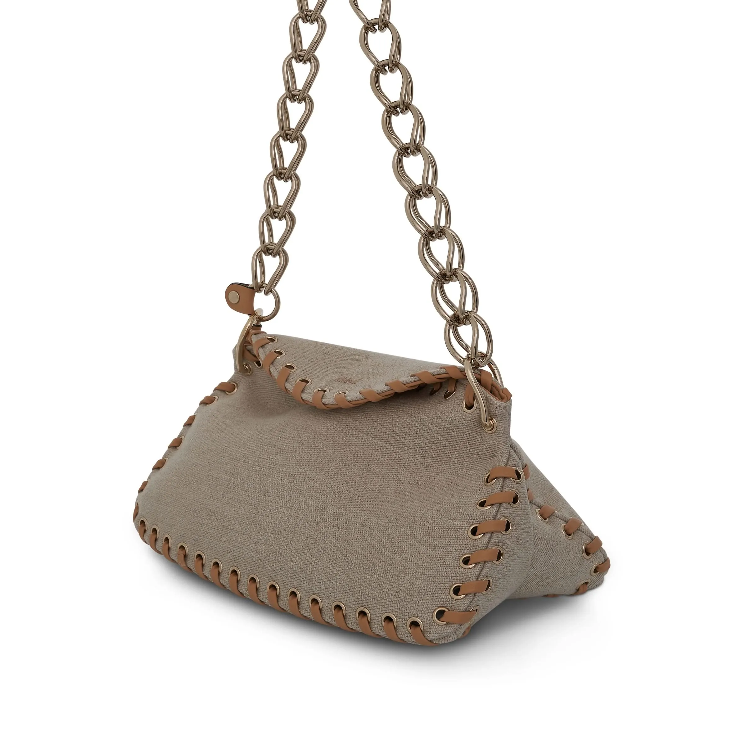 Small Juana Day Bag in Linen & Nappa Lambskin in Soft Tan