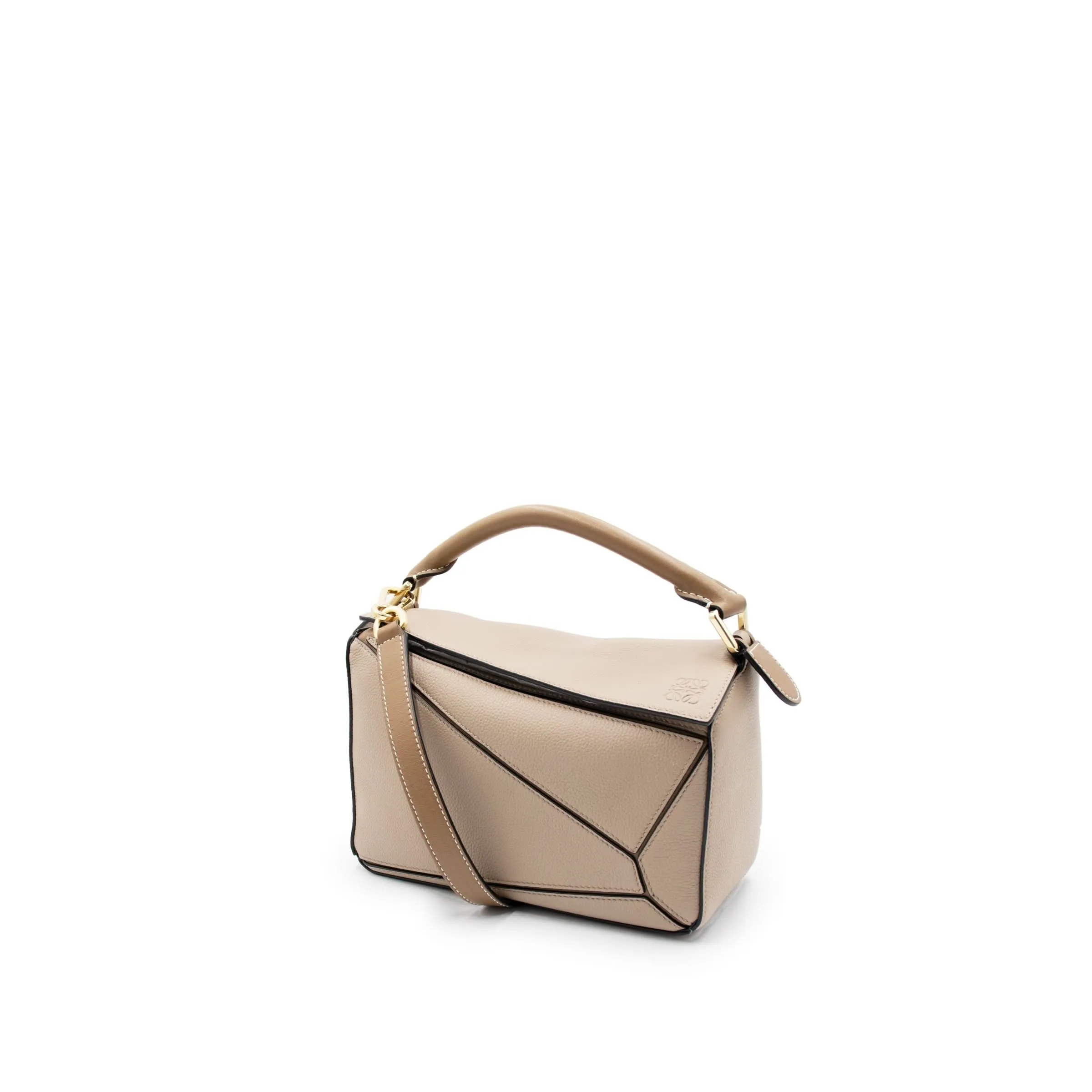 Small Puzzle Bag in Soft Grained Calfskin in Sand/Mink