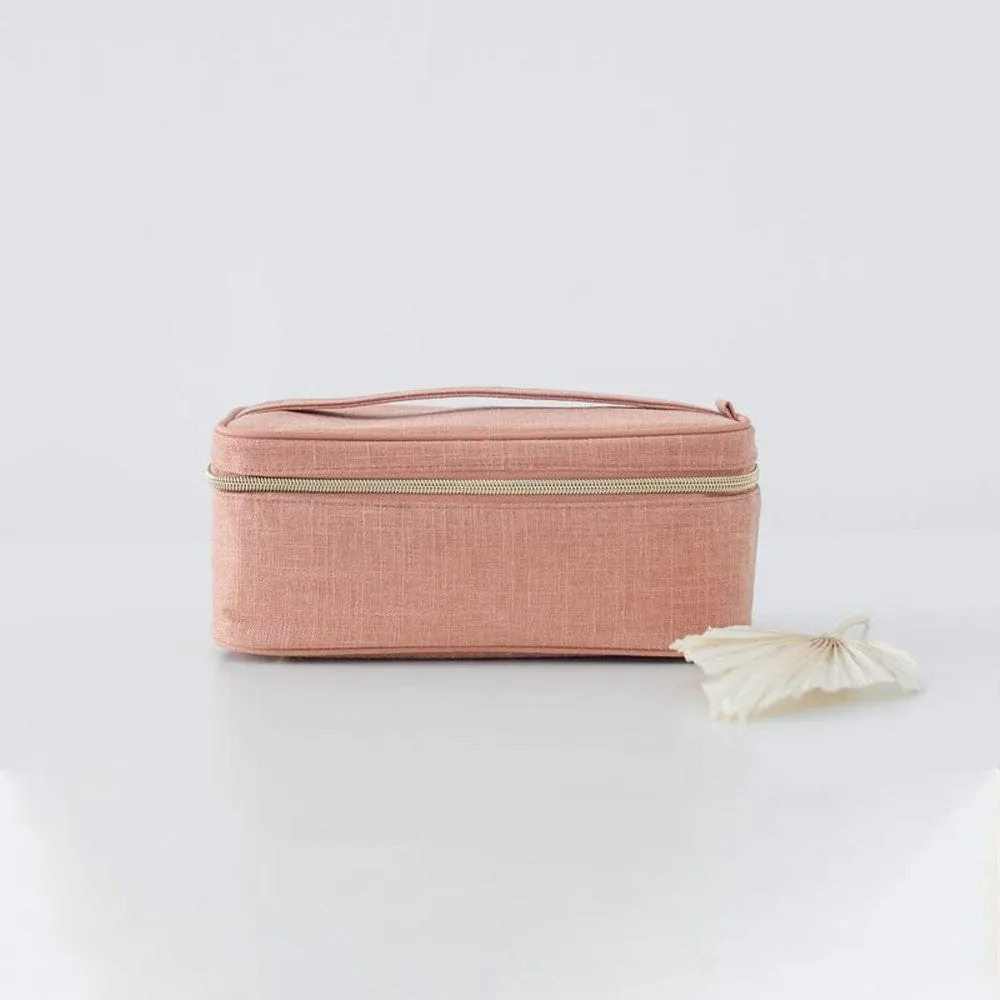 SoYoung Large Raw Linen Makeup Bag Beauty Poche - Muted Clay