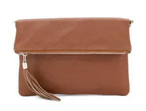 Tan Chiara Italian Designer Soft Foldover Leather Clutch